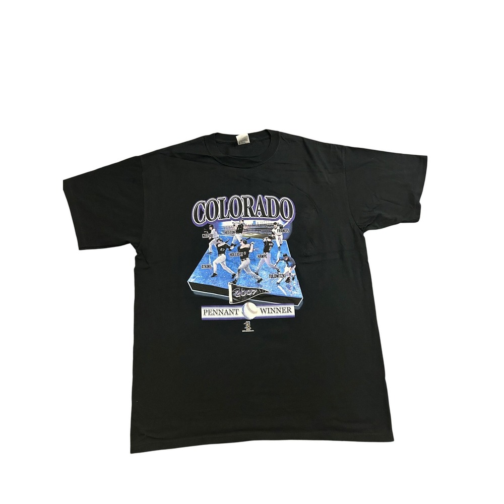 Anvil Colorado Rockies T-Shirt Mens XL Black Excellent 2007 Pennant Winner MLB‎